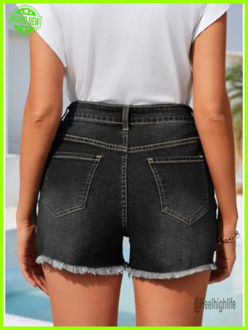 Women's Mid Rise Stretchy Distressed Denim Jean Shorts Frayed Hem Summer Jorts
